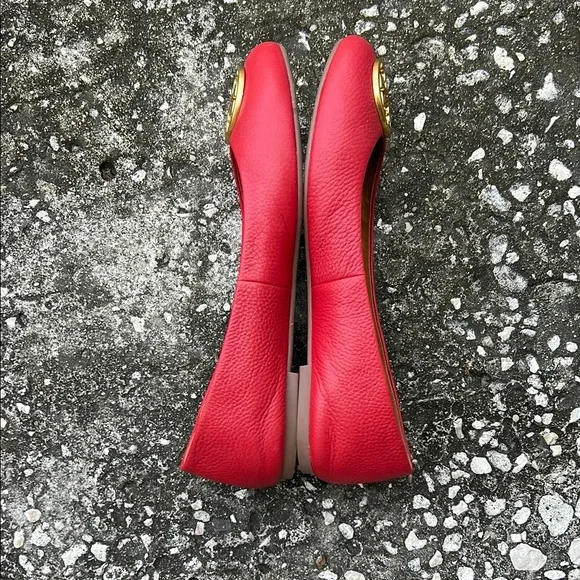 Tory Burch CHELSEA Red Ballet Flats with Gold Accents - Picture 10 of 14